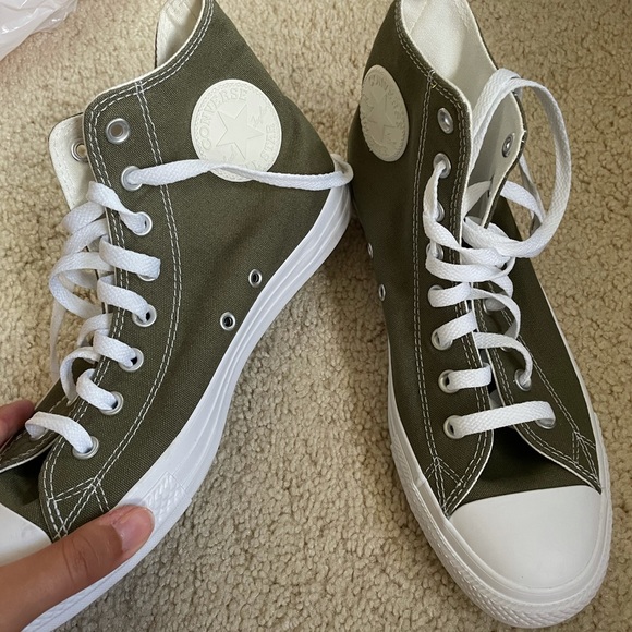 Shoes - custom olive converse high top